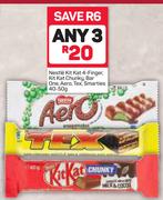 Nestle Kitkat 4 Finger, Kitkat Chunky, Bar One, Aero, Tex, Smarties-3 x 40-50g