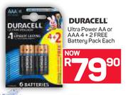 Duracell Ultra Power AA Or AAA 4 + 2 Free Battery Pack-Each