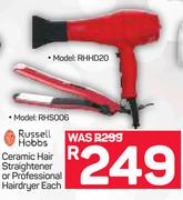 Russell Hobbs Ceramic Hair Straightener RHS006 Or Professional Hair Dryer RHHD20-Each