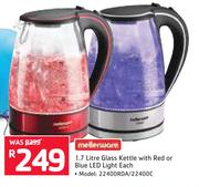 Mellerware 1.7Ltr Glass Keettle With Red Or Blue LED Light 22400RDA/22400C-Each