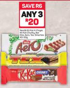 Nestle Kit Kat 4 Finger, Kit Kat Chunky, Bar One, Aero, Tex Smarties- Any 3 x 40/50g