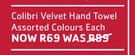 Colibri Velvet Hand Towel Assorted Colours-Each