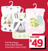 PnP Real Baby Embroidery Blanket In Assorted Colours-Each