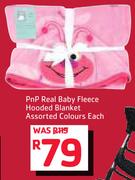 PnP Real Baby Fleece Hooded Blanket In Assorted Colours-Each