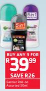 Garnier Roll On Assorted-3 x 50ml