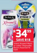 Schick Xtreme 3 Men's Or Ladies Disposable Razors Assorted-4s Each