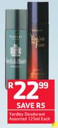 Yardley Deodorant Assorted-125ml Each