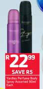 Yardley Perfume Body Spray Assorted-90ml Each