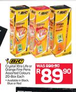 Bic Crystal Xtra Life Or Orange Fine Pens Assorted Colours-20 Box Each