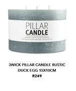 3 Wick Pillar Candle Rustic Duck Egg 15 x 10cm