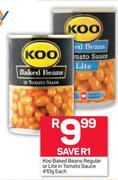 Koo Baked Beans Regular Or Lite In Tomato Sauce-410g Each