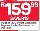 Huggies Dry Comfort Disposable Nappies Jumbo Pack Assorted-Per Pack