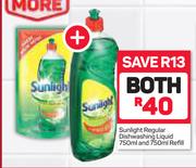 Sunlight Regular Dishwashing Liquid 750ml And Refill 750ml-For Both