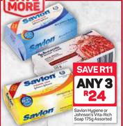 Savlon Hygiene Or Johnson's Vita-Rich Soap-3X175g