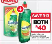 Sunlight Regular Dishwashing Liquid 750ml And Refill 750ml-For Both
