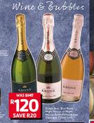 Krone Brut, Brut Rose, Night Nectar Or Night Nectar Rose Methode CapClassique-750ml Each