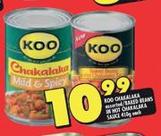 Koo Chakalaka Assorted/Baked Beans In Hot Chakalaka Sauce-410g Each