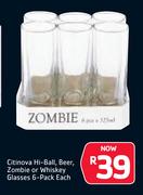 Citinova Hi Ball, Beer, Zombie Or Whiskey Glasses 6 Pack-Each
