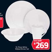 16 Piece White Ribbed Dinner Set