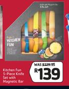 Kitchen Fun 5 Piece Knife Set With Magnetic Bar