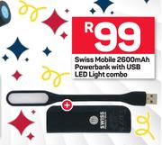 Swiss Mobile 2600 Mah Powerbank With USB LED Light Combo