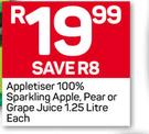 Appletiser 100% Sparkling Apple, Pear Or Grape Juice-1.25 Liter Each