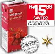PnP 100% Fruit Juice Assorted-1 Liter Each