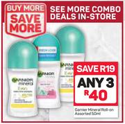 Garnier Mineral Roll-On Assorted-Any 3 x 50ml