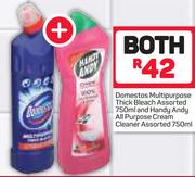 Domestos Multipurpose Thick Bleach 750ml & Handy Andy All Purpose Cream Cleaner 750ml-For Both