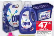 Omo Auto Washing Powder 2Kg/ Liquid Detergent 1.5Ltr Or Power Capsule 17s Pack-Each