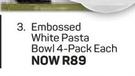 O2 Dine Embossed White Pasta Bowl 4 Pack-Each