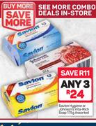 Savlon Hygiene Or Johnsons Vita Rich Soap Assorted-3 x 175g