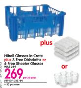 Hiball Glasses In Crate Plus 3 Free Dishcloths Or 6 Free Shooter Glasses-Per 30 Pack