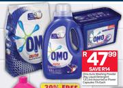 Omo Auto Washing Powder-2Kg, Liquid Detergent-1.5Ltr Assorted Or Power Capsules-17s Each