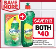 Sunlight Regular Dishwashing Liquid-750ml & Refill-750ml-Both For