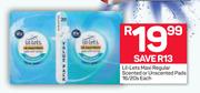 Lil-Lets Maxi Regular Scented Or Unscented Pads-16/20s Each
