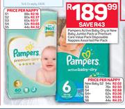 Pampers Active Baby Dry Or New Baby Jumbo Pack Or Premium care Disposable Nappies Assorted-Per Pack