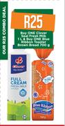 Clover Seal Fresh Milk-1Ltr & Blue Ribbon Toaster Brown Bread-700g Combo