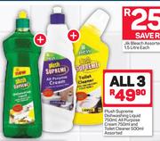 Plush Supreme Dishwashing Liquid-750ml,All Purpose Cream-750ml & Toilet Cleaner-500ml-All For 3