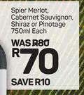 Spier Merlot Cabernet Sauvignon, Shiraz Or Pinotage-750ml Each