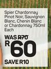 Spier Chardonnay Pinot Noir, Sauvignon Blanc, Chenin Blanc Or Chardonnay-750ml Each