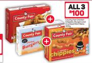 Country Fair Chicken Chippies, Burger And Crumbed Mini Fillets 400g-For All 3