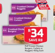 PnP Frozen Chicken Burgers/Cutlets Or Nuggets-400g Each