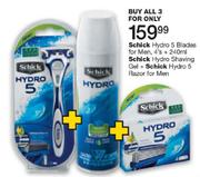 Schick Hydro 5 Blades For Men 4's+ 240ml Schick Hydro Shaving Gel+Schick Hydro 5 Razor For Men