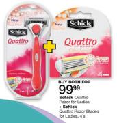 Schick Quattro Razor For Ladies+ Schick Quattrc Razor Blades For Ladies 4's