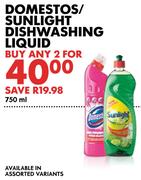 Domestos/Sunlight Dishwashing Liquid Assorted-2x750ml
