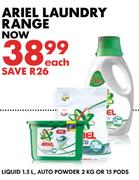 Ariel Laundry Liquid 1.5Ltr/Auto Powder 2kg Or 15 Pods-Each