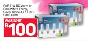 PnP 11W BC Warm Or Cool White Energy Saver Globe 4 + 1 Free Pack-Each