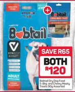 Bobtail Dry Dog Food-5-8Kg & Bobtail Chewy Meaty Treats Assorted-90g Both For