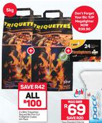 2 x Blitz Triquettes-5Kg & Bic Pre Out Firelighter Cubes 24 Pack